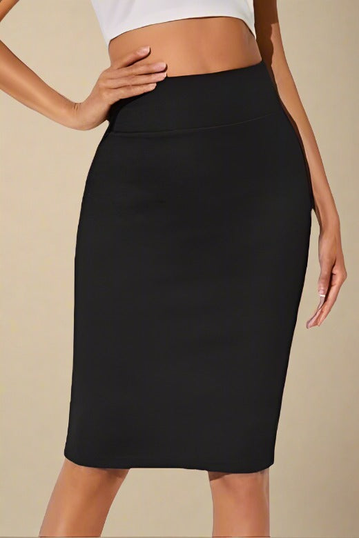 Pencil High Waist Bandage Knee Length Skirt - Classic Black