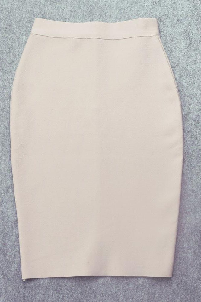 Pencil High Waist Bandage Knee Length Skirt - Cream