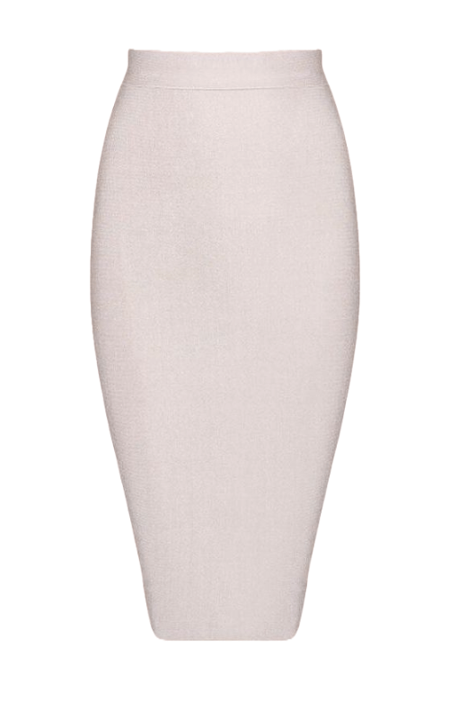 Woman wearing a figure flattering  Pencil High Waist Bandage Knee Length Skirt - Cream BODYCON COLLECTION