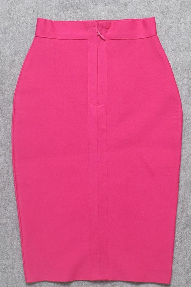 Pencil High Waist Bandage Knee Length Skirt - Hot Pink