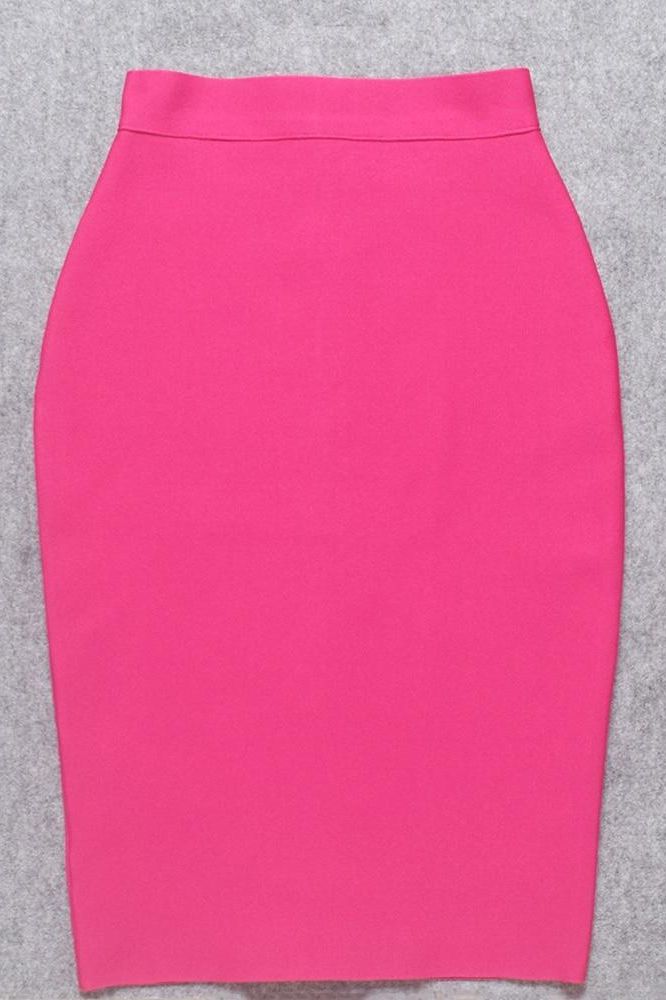 Pencil High Waist Bandage Knee Length Skirt - Hot Pink