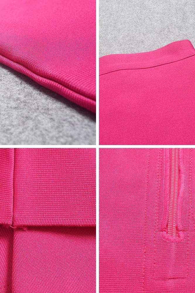 Pencil High Waist Bandage Knee Length Skirt - Hot Pink