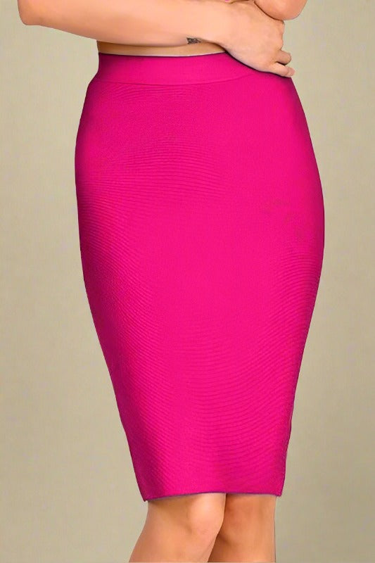 Pencil High Waist Bandage Knee Length Skirt - Hot Pink