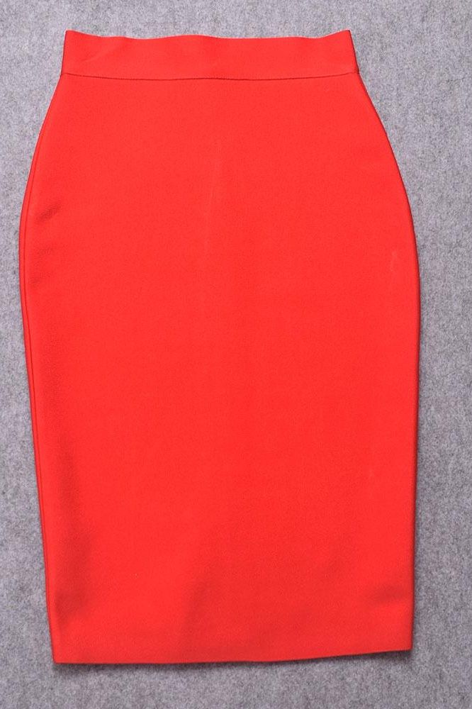 Pencil High Waist Bandage Knee Length Skirt - Lipstick Red