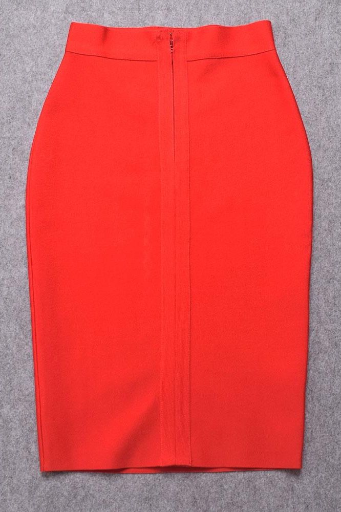 Pencil High Waist Bandage Knee Length Skirt - Lipstick Red