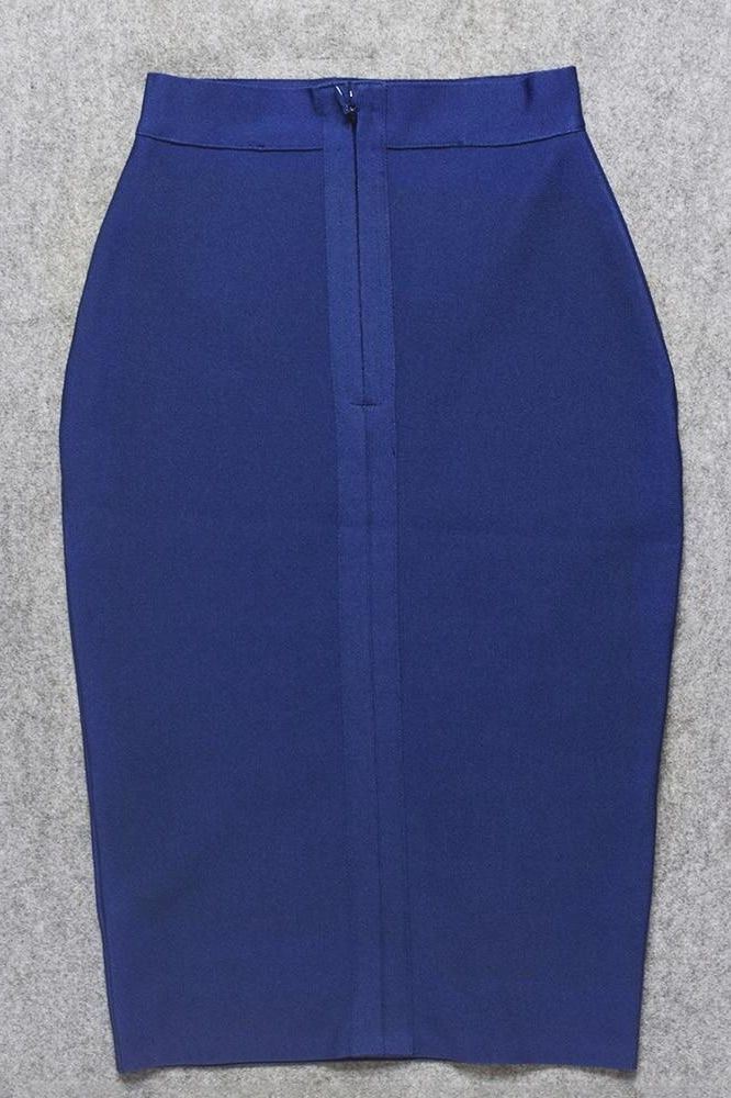 Pencil High Waist Bandage Knee Length Skirt - Navy Blue