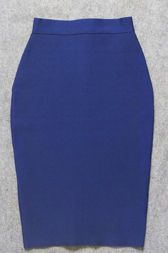 Pencil High Waist Bandage Knee Length Skirt - Navy Blue