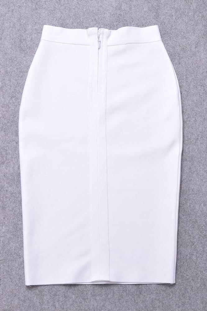 Pencil High Waist Bandage Knee Length Skirt - Pearl White