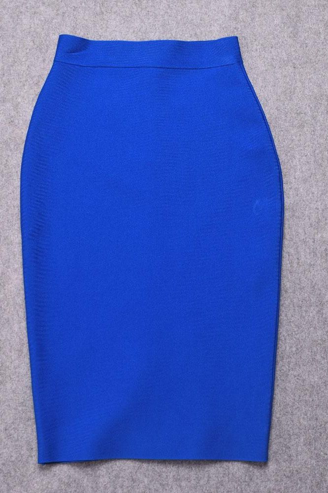 Pencil High Waist Bandage Knee Length Skirt - Royal Blue