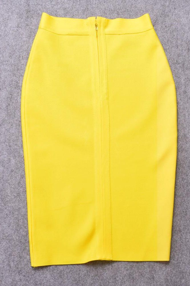 Pencil High Waist Bandage Knee Length Skirt - Sun Yellow