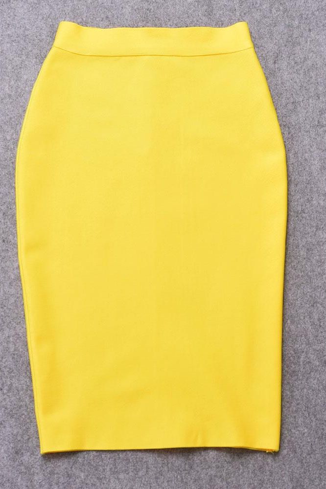 Pencil High Waist Bandage Knee Length Skirt - Sun Yellow