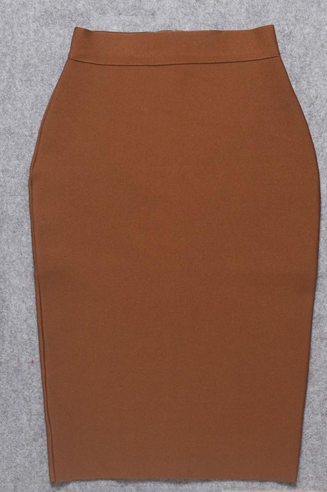 Pencil High Waist Bandage Knee Length Skirt - Tan Brown