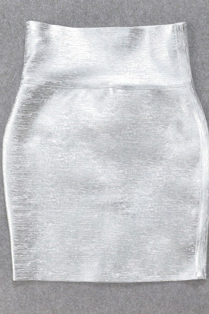 Pencil High Waist Leather Mini Skirt - Silver