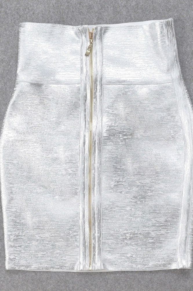 Pencil High Waist Leather Mini Skirt - Silver