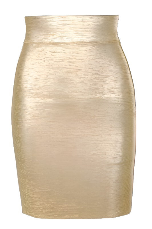 Pencil High Waist Leather Mini Skirt - Gold