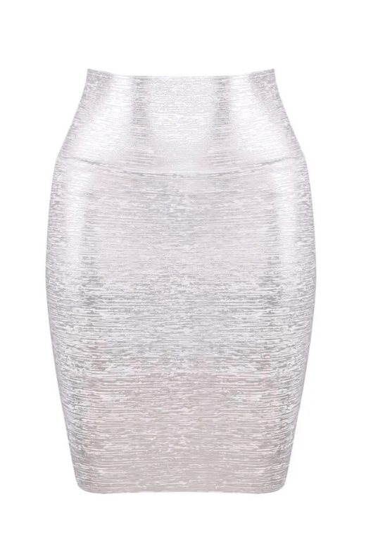 Pencil High Waist Leather Mini Skirt - Silver