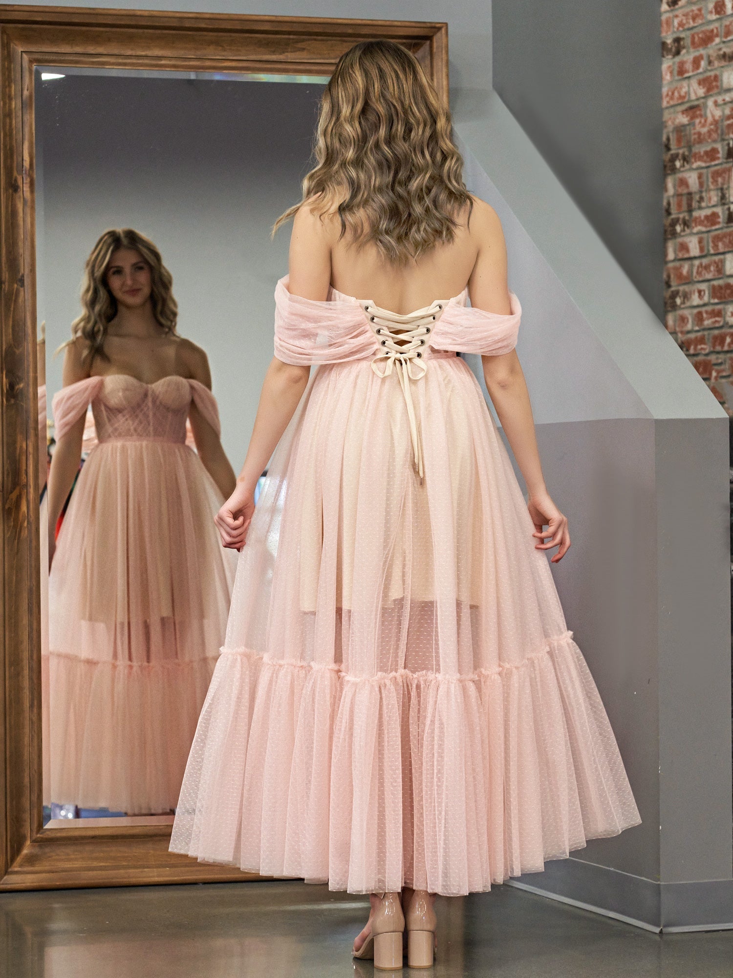 Nova A-Line Rose Pink Tulle Sweetheart Tea-Length Prom Dress