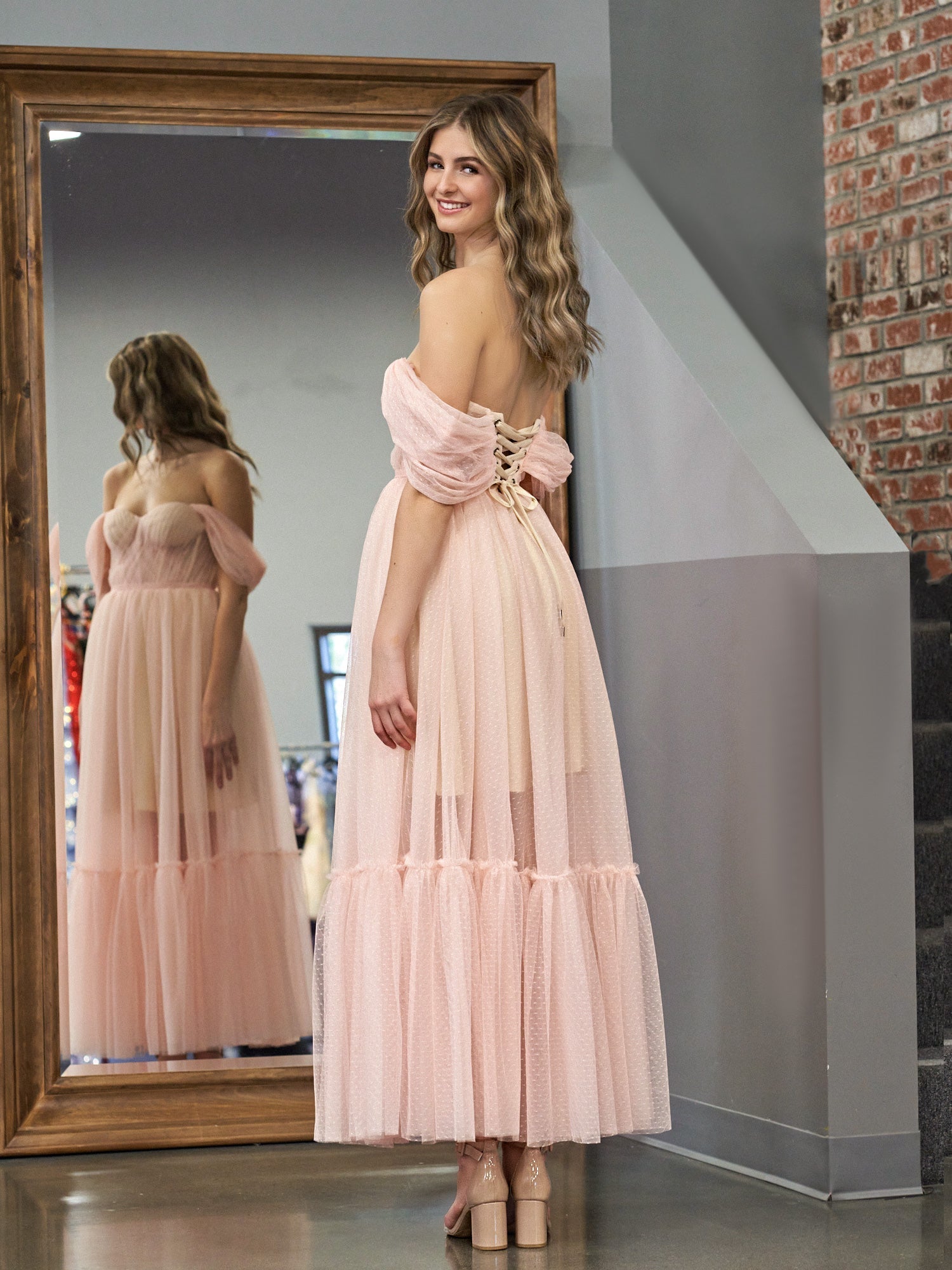 Nova A-Line Rose Pink Tulle Sweetheart Tea-Length Prom Dress