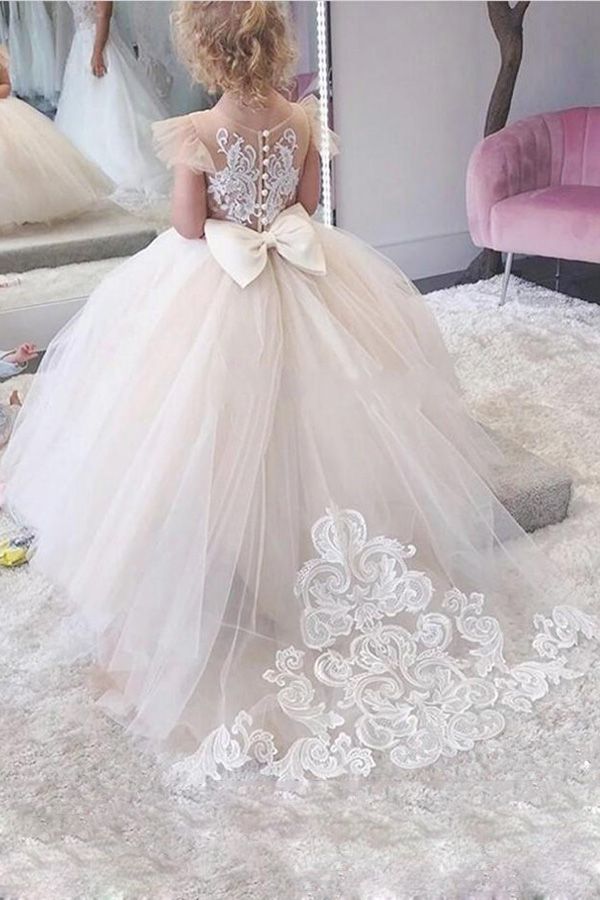 Princess Tulle Flower Girl Dress With Bowknot - Fashionpara