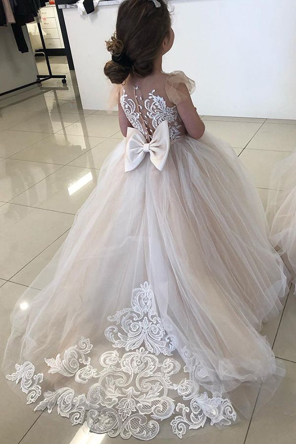 Princess Tulle Flower Girl Dress With Bowknot - Fashionpara