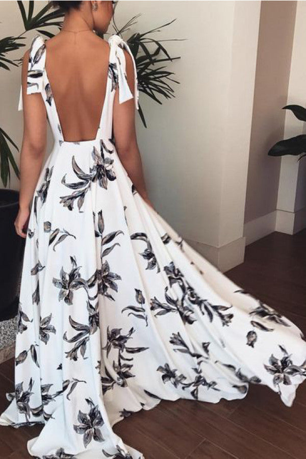 Floral V-neck Tie Shoulder Maxi Dress