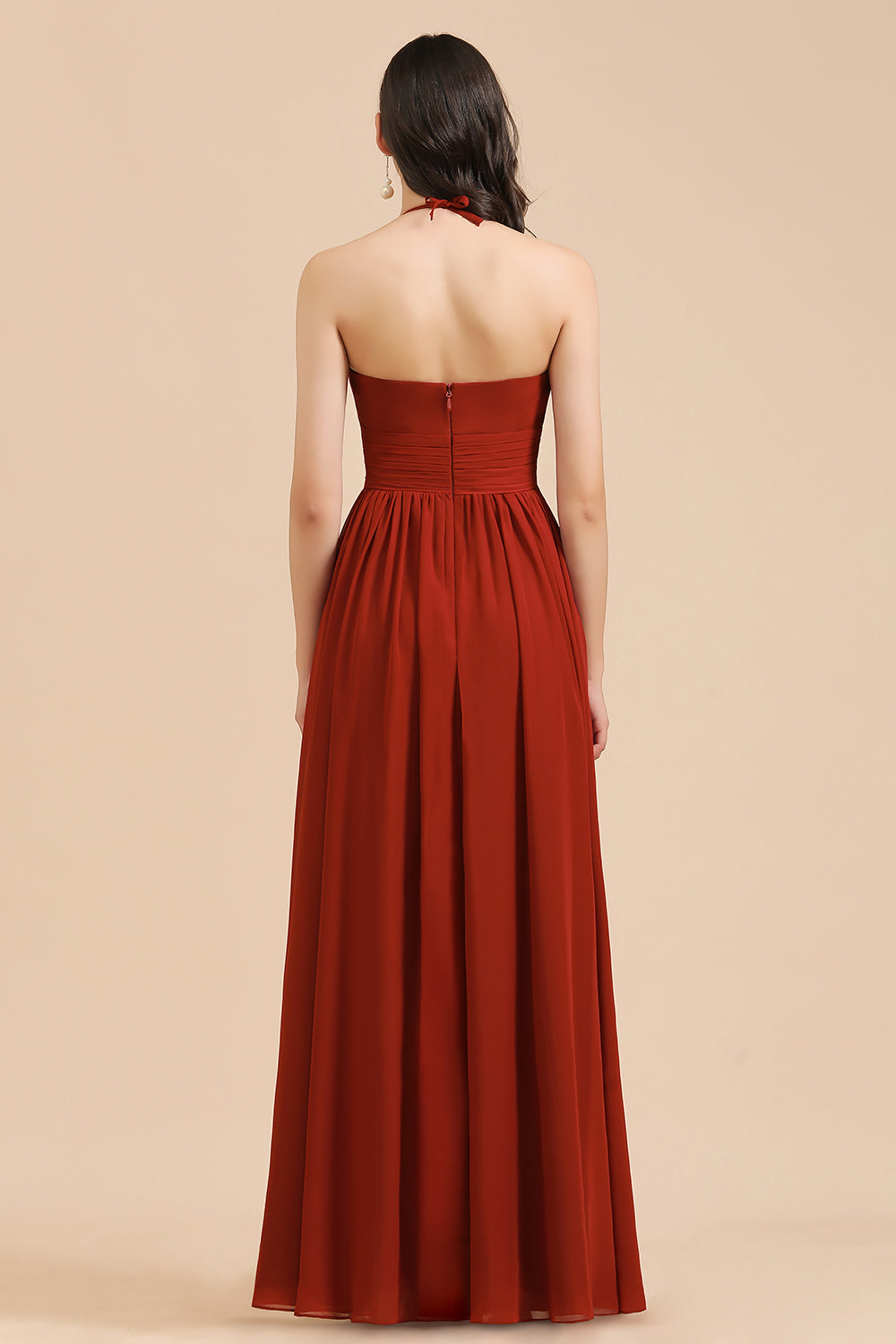 Rust Halter Long Chiffon Bridesmaid Dresses On Sale