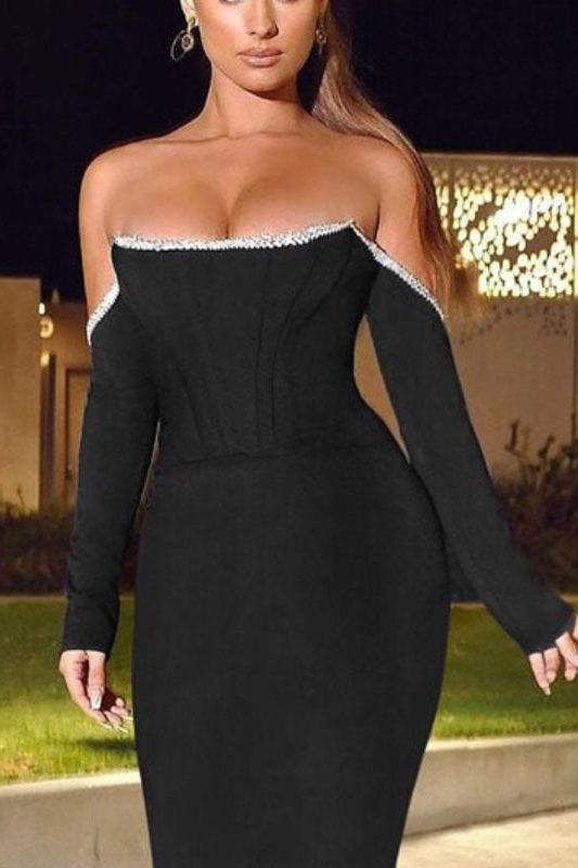 Seline Long Sleeve Bodycon Mini Dress - Classic Black - Fashionpara