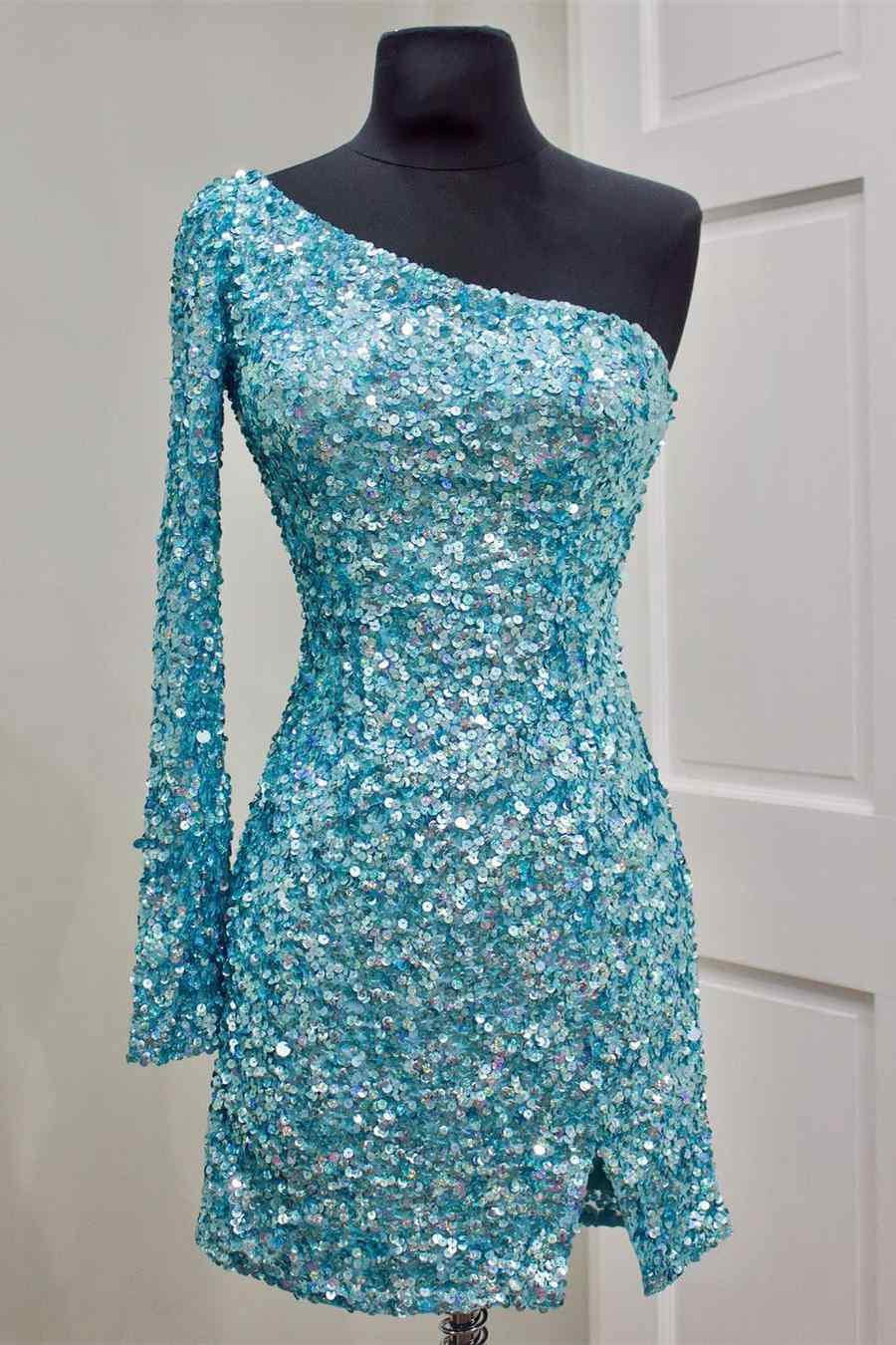 Gwendolyn Bodycon One-Shoulder Sequined Homecoming Dress