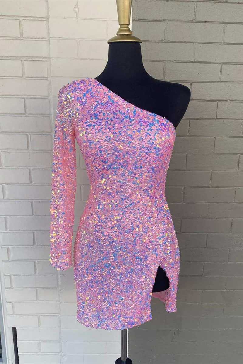 Gwendolyn Bodycon One-Shoulder Sequined Homecoming Dress