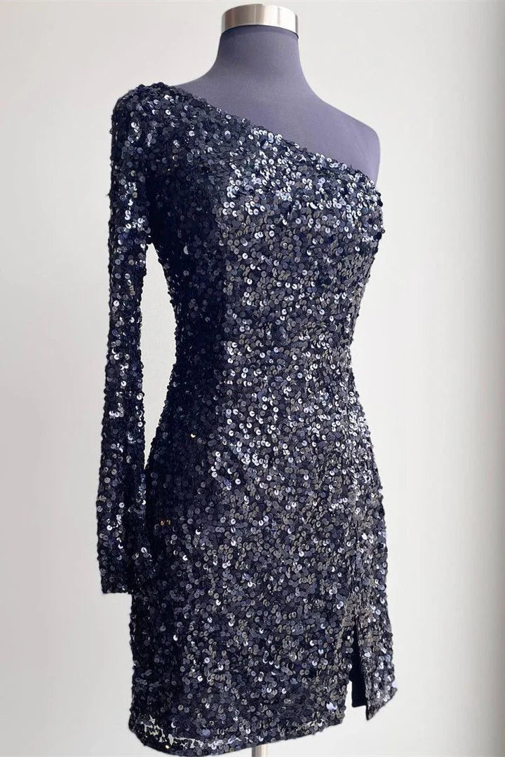 Gwendolyn Bodycon One-Shoulder Sequined Homecoming Dress