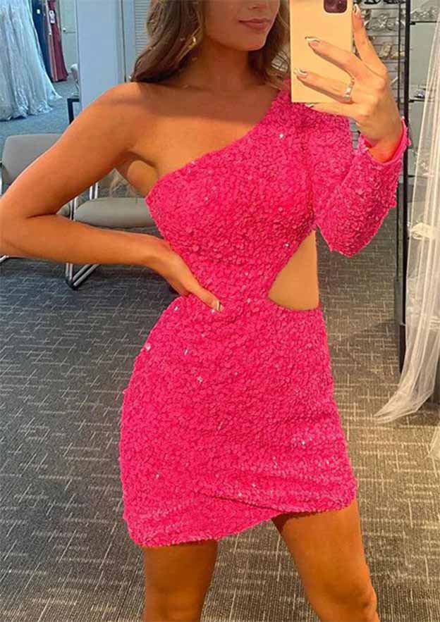 Sequins Velvet One-Shoulder Homecoming Dress for Women