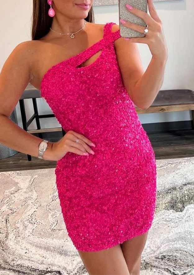 Sequins Velvet Short Homecoming Dress with Column One-Shoulder Sleeveless