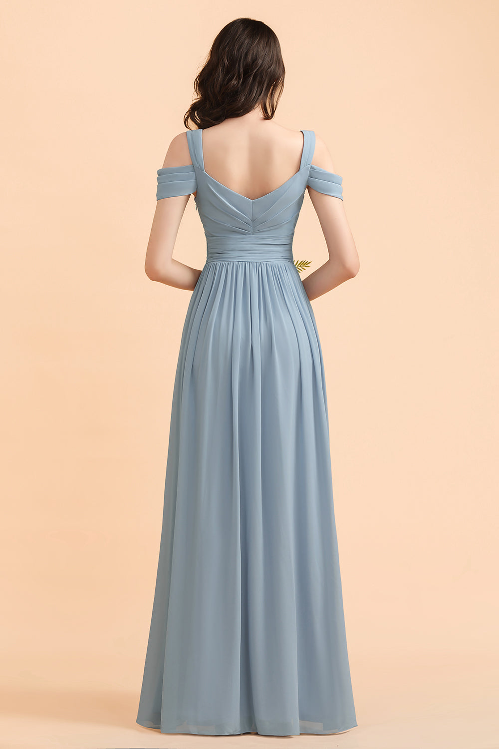 Sexy Cold-Shoulder Dusty Blue Chiffon Bridesmaid Dresses with Slit On Sale