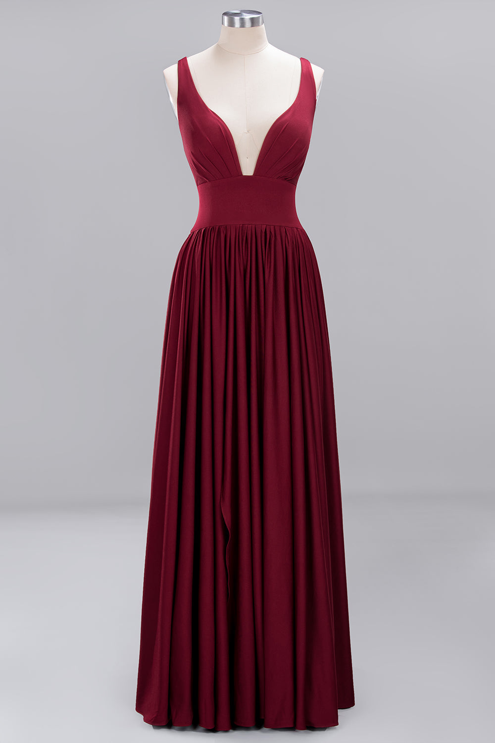 Sexy Deep V-Neck Sleeveless Bridesmaid Dresses Burgundy Chiffon Wedding Party Dress