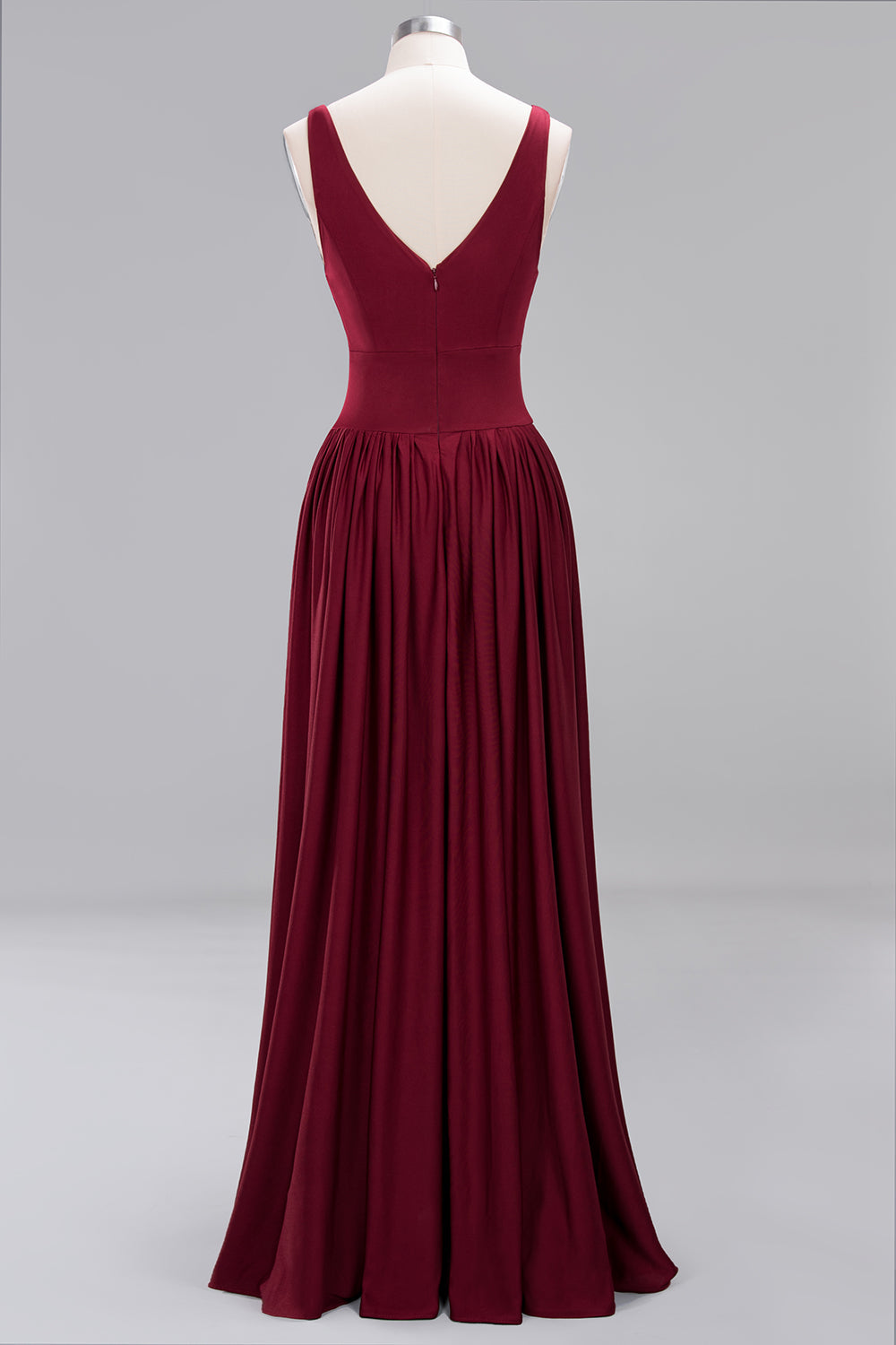 Sexy Deep V-Neck Sleeveless Bridesmaid Dresses Burgundy Chiffon Wedding Party Dress