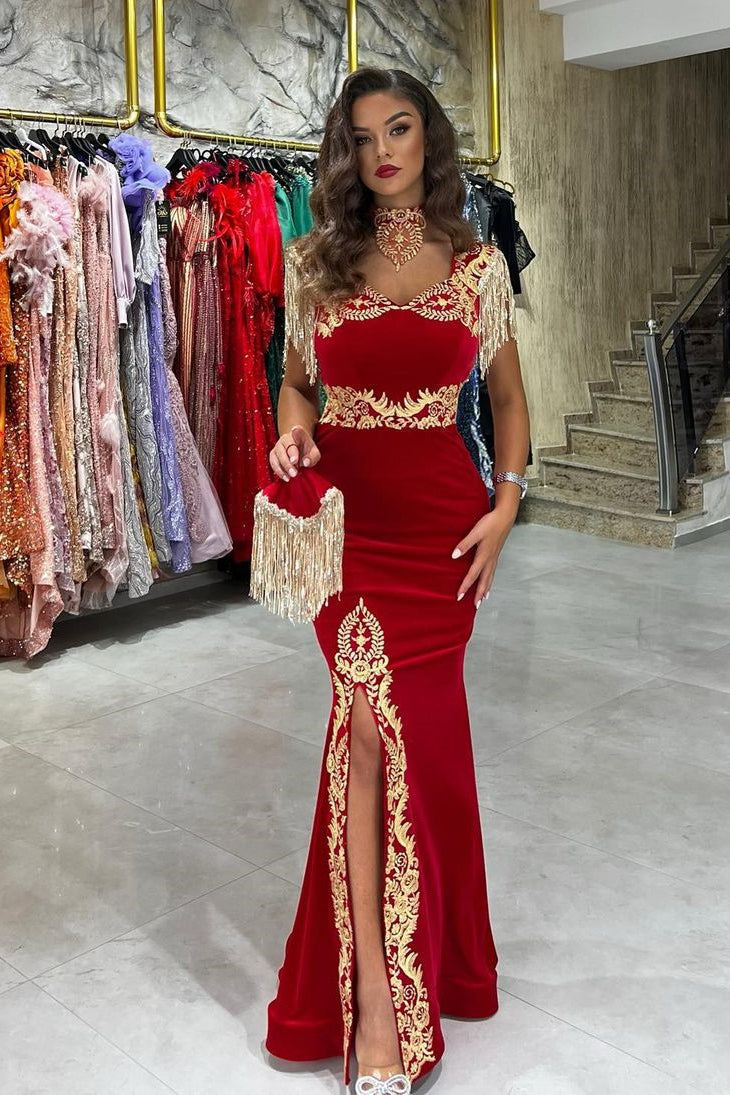 Alluring Floor-Length Sweetheart Sleeveless Mermaid Ruby Prom Dress with a Split Skirt