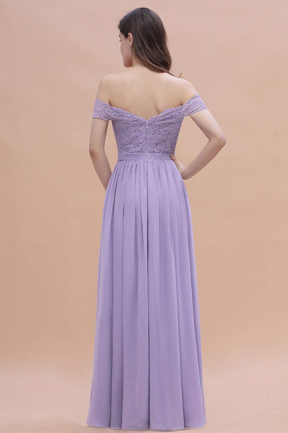 Sexy Off-the-Shoulder Lace Chiffon Ruffles Bridesmaid Dresses with Slit On Sale