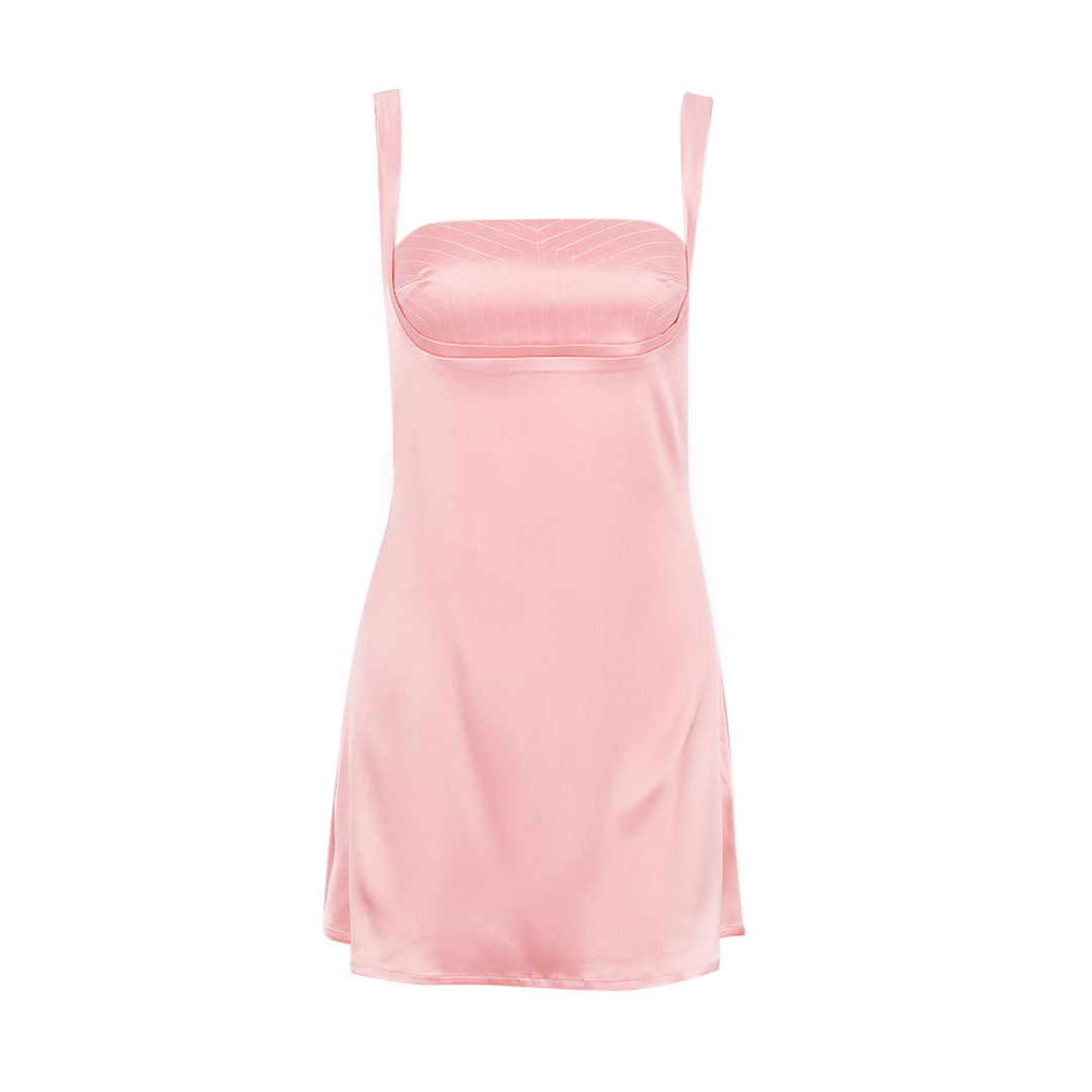 Sexy Square Neck Sleeveless Suspender Strap Micro Mini Satin Sundress