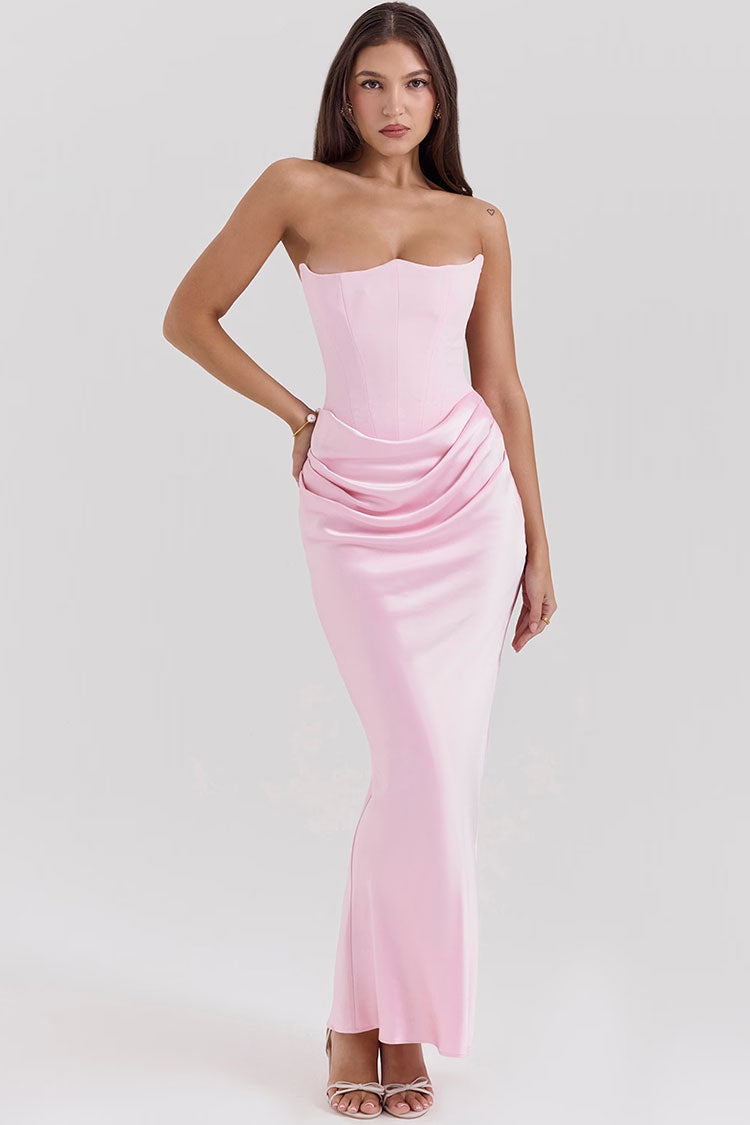 Sexy Sweetheart Strapless Corset Draped Satin Fishtail Evening Maxi Dress