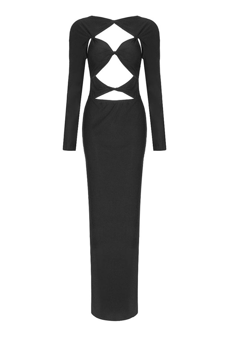 Sexy Twist Bra Knot Cut Out Long Sleeve Bodycon Jersey Evening Maxi Dress - Fashionpara