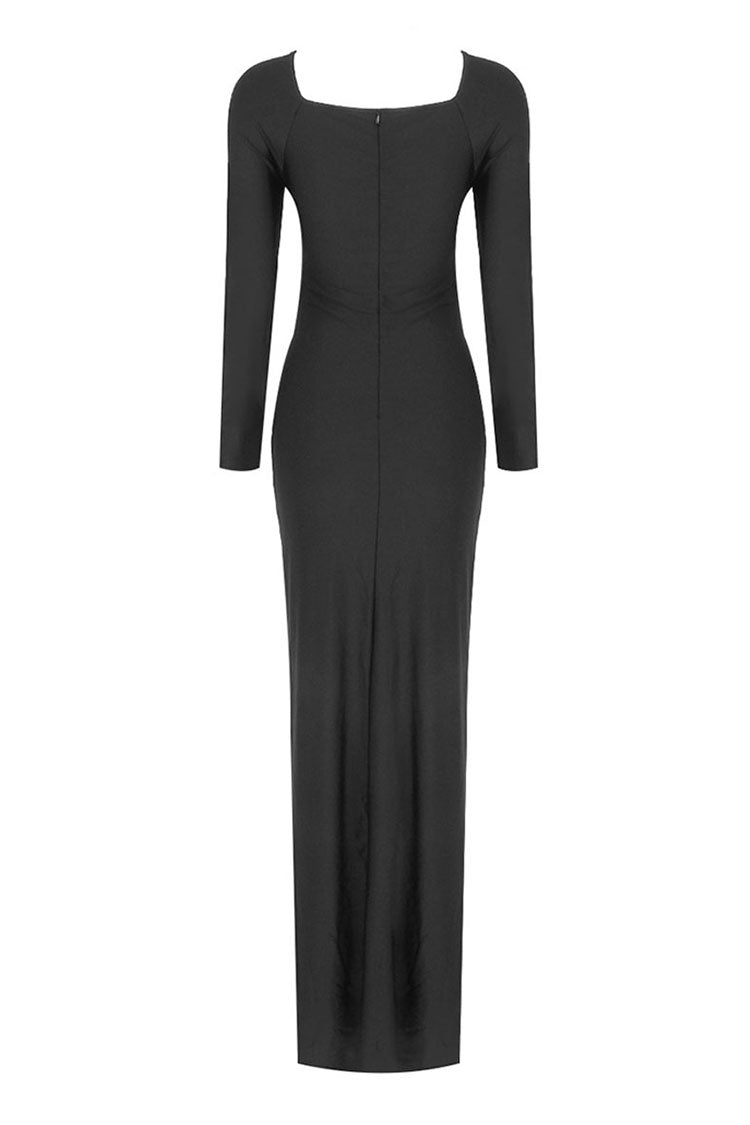 Sexy Twist Bra Knot Cut Out Long Sleeve Bodycon Jersey Evening Maxi Dress - Fashionpara