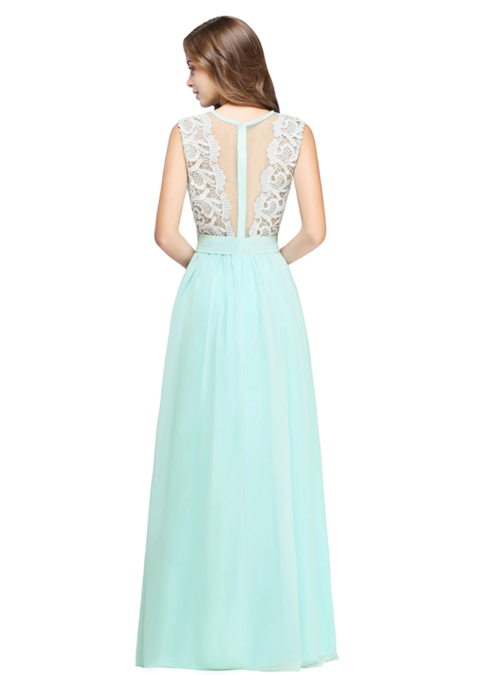 Gorgeous Sheath Crew Sleeveless Lace Top Chiffon Floor Length Dresses - Fashionpara