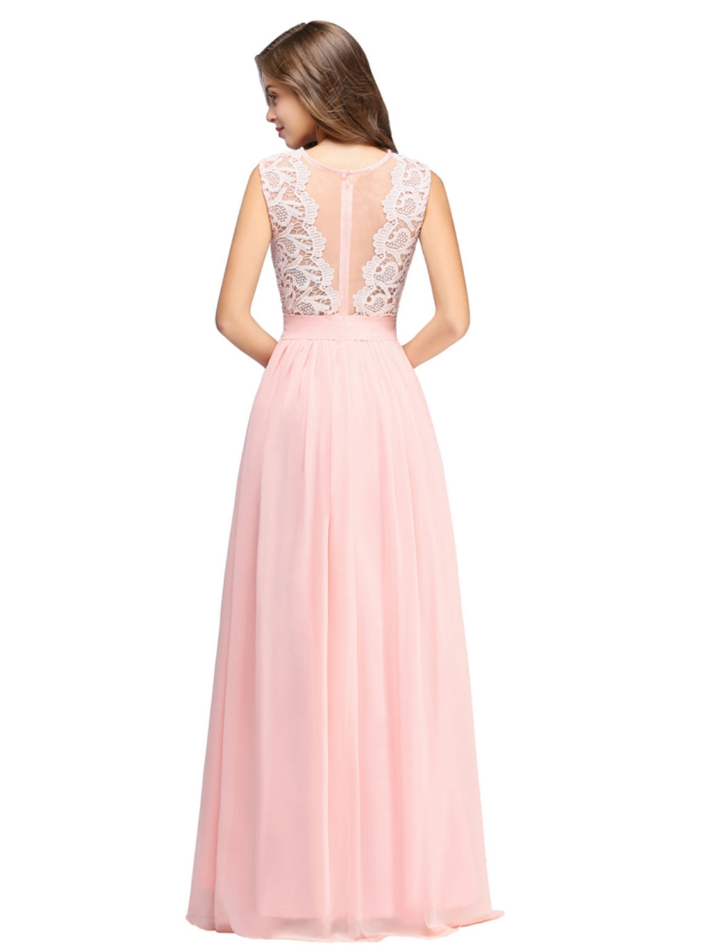 Gorgeous Sheath Crew Sleeveless Lace Top Chiffon Floor Length Dresses - Fashionpara