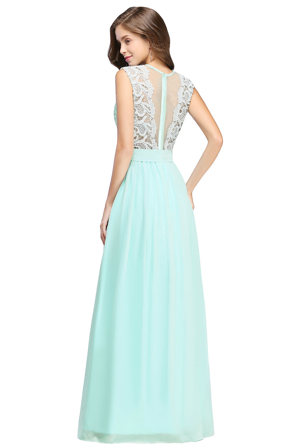 Gorgeous Sheath Crew Sleeveless Lace Top Chiffon Floor Length Dresses - Fashionpara