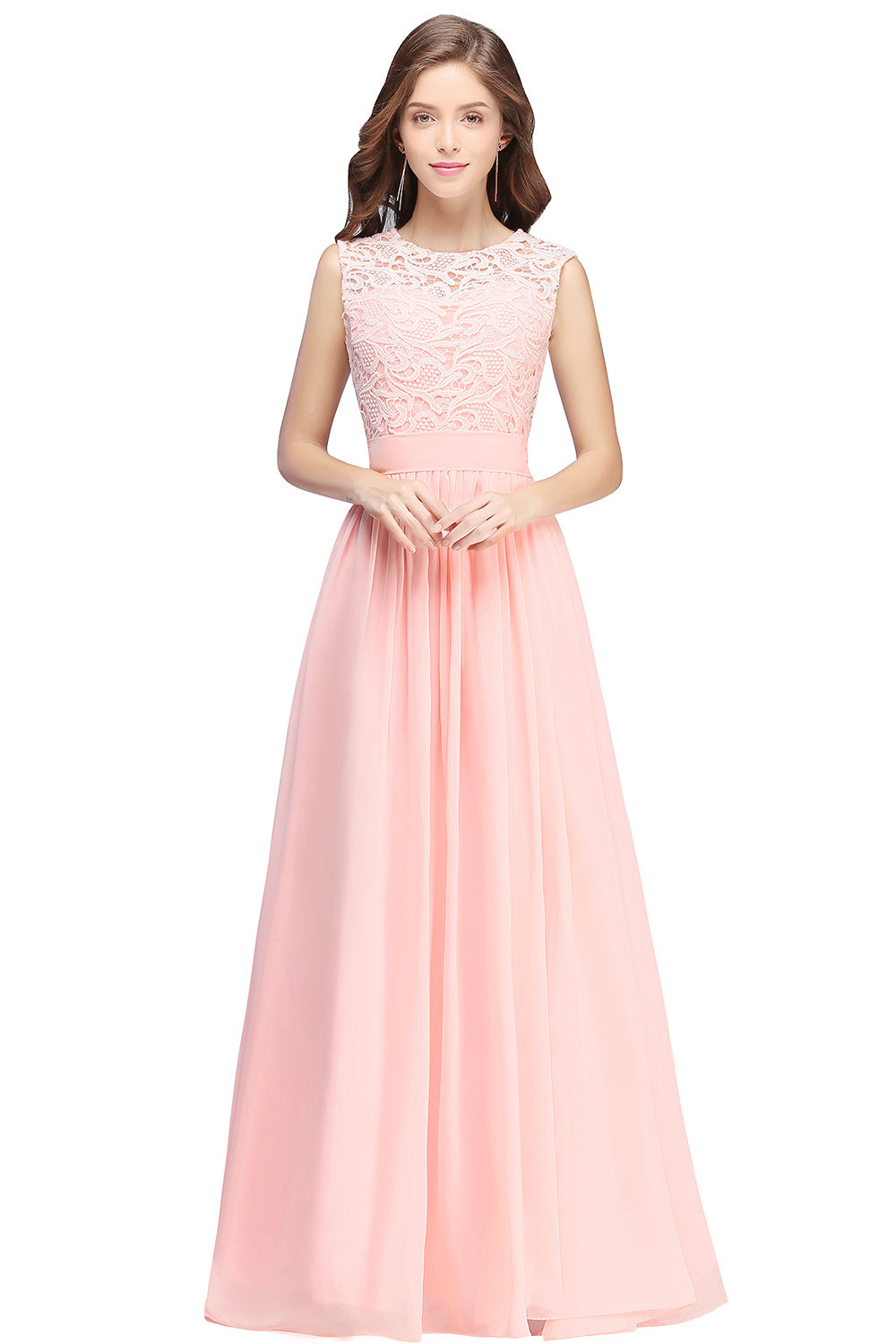 Gorgeous Sheath Crew Sleeveless Lace Top Chiffon Floor Length Dresses - Fashionpara