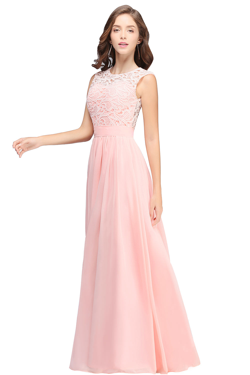 Gorgeous Sheath Crew Sleeveless Lace Top Chiffon Floor Length Dresses - Fashionpara