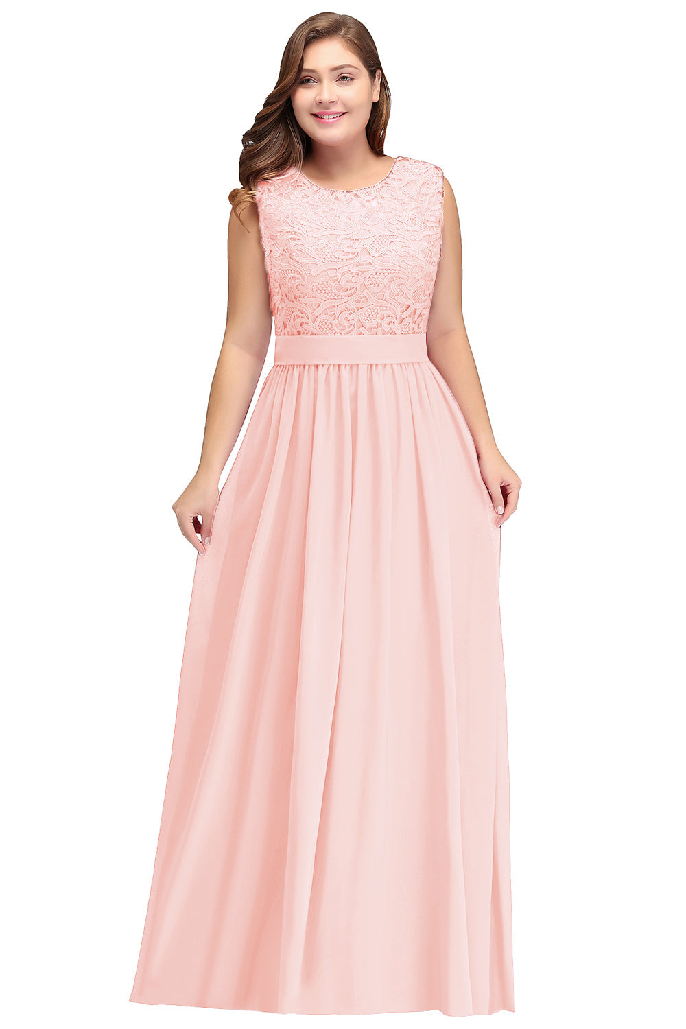 Gorgeous Sheath Crew Sleeveless Lace Top Chiffon Floor Length Dresses