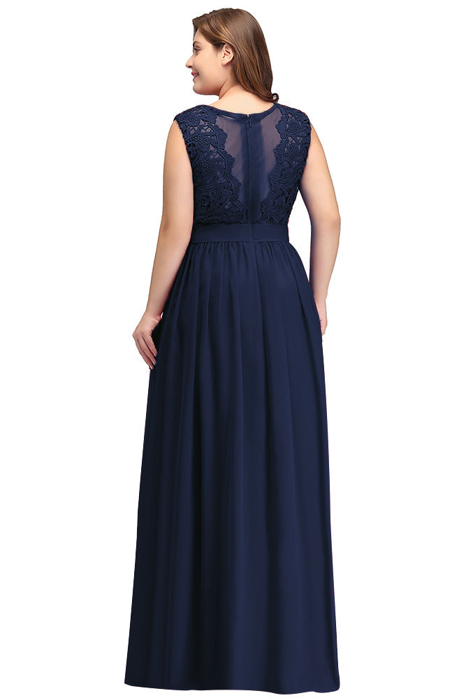 Gorgeous Sheath Crew Sleeveless Lace Top Chiffon Floor Length Dresses