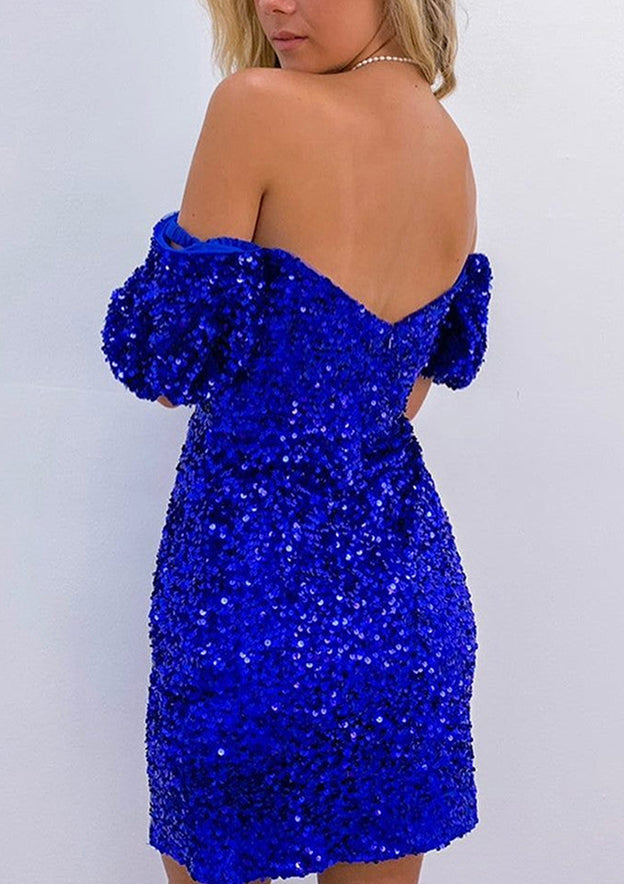 Sheath/Column Off-the-Shoulder Sequined Short/Mini Homecoming Dress