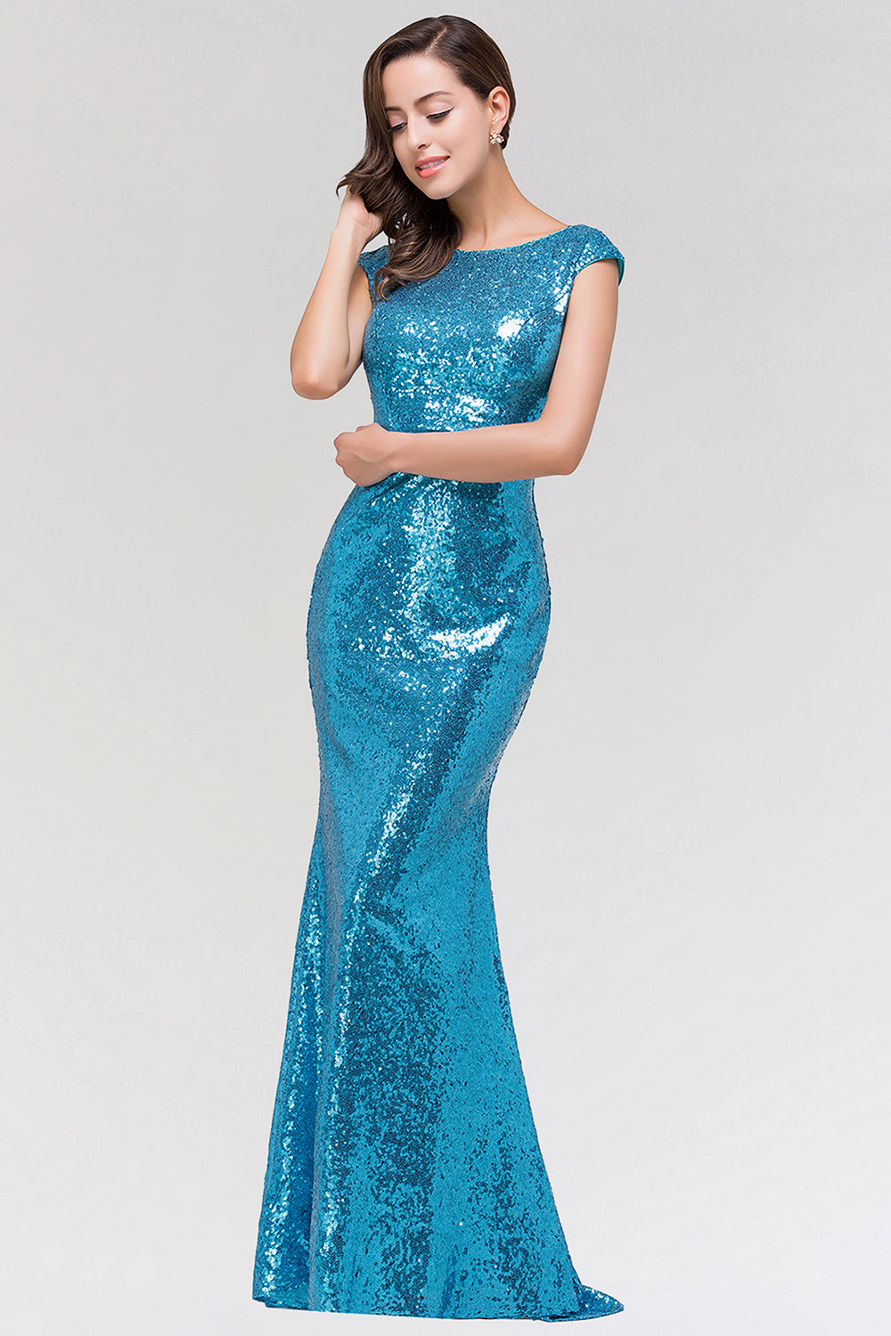 Shinny Sequined Long Mermaid Blue Affordable Bridesmaid Dresses